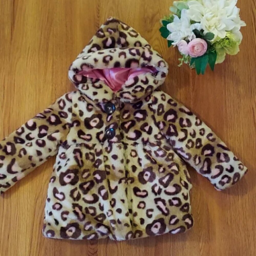 Adorable  fur todler jacket., with hood, Size 3T Brown, pink, tan, Warm Winter